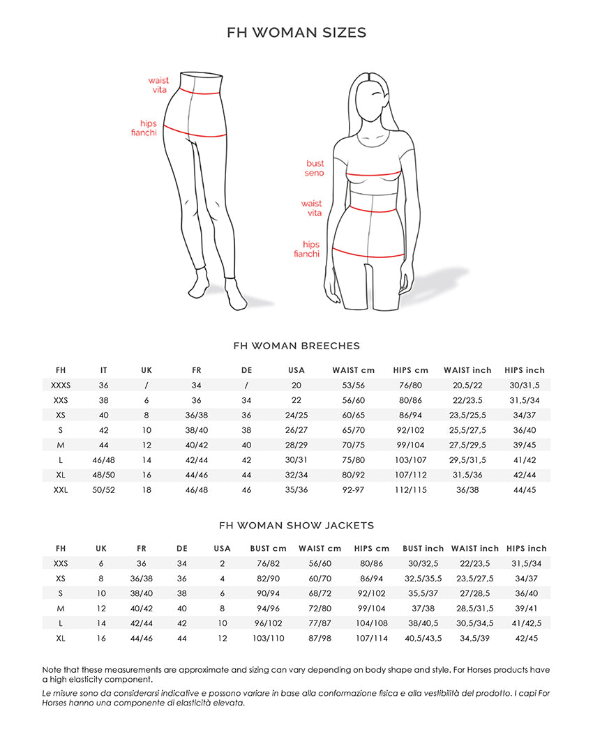 For Horses  Woman, Man and Child Size Guide - For Horses Italy Collections