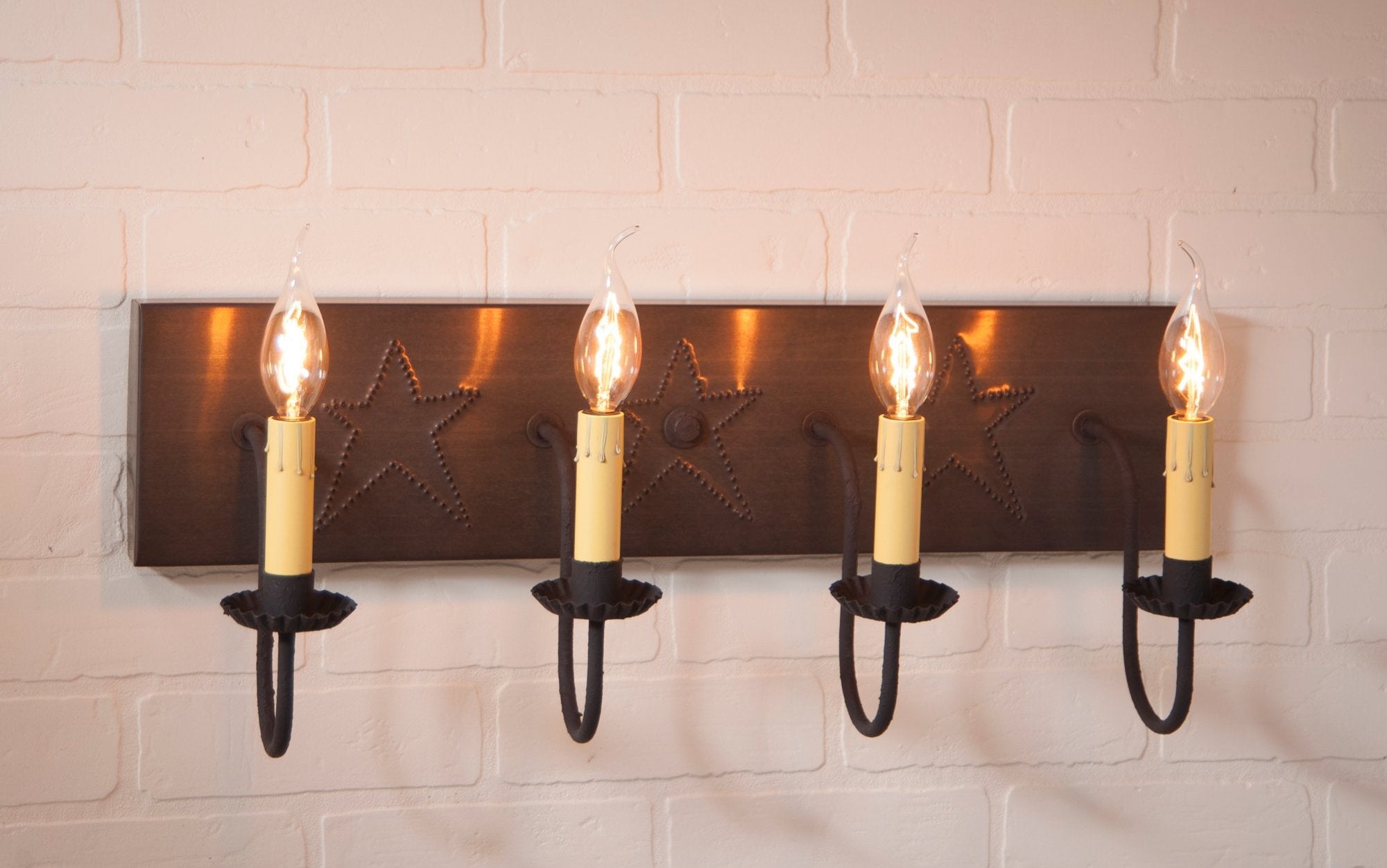 3 Arm Vanity Light With Stars In Blackened Tin Country Bathroom