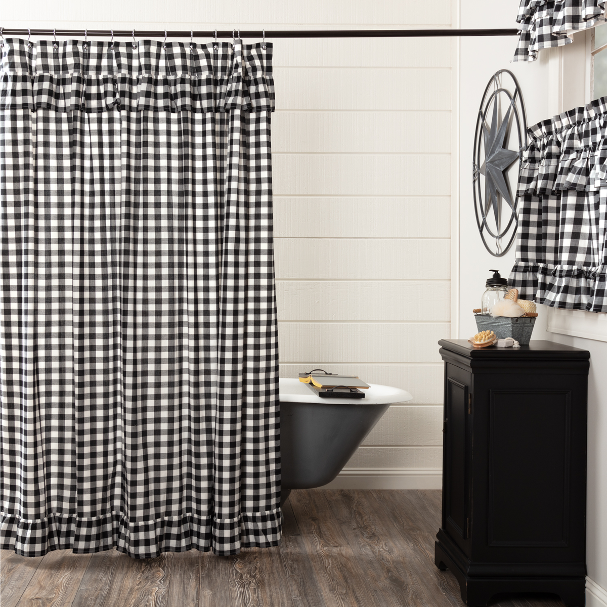 Annie Buffalo Black Check Ruffled Shower Curtain 72x72 Allysons Place   840528178832 Main 001 