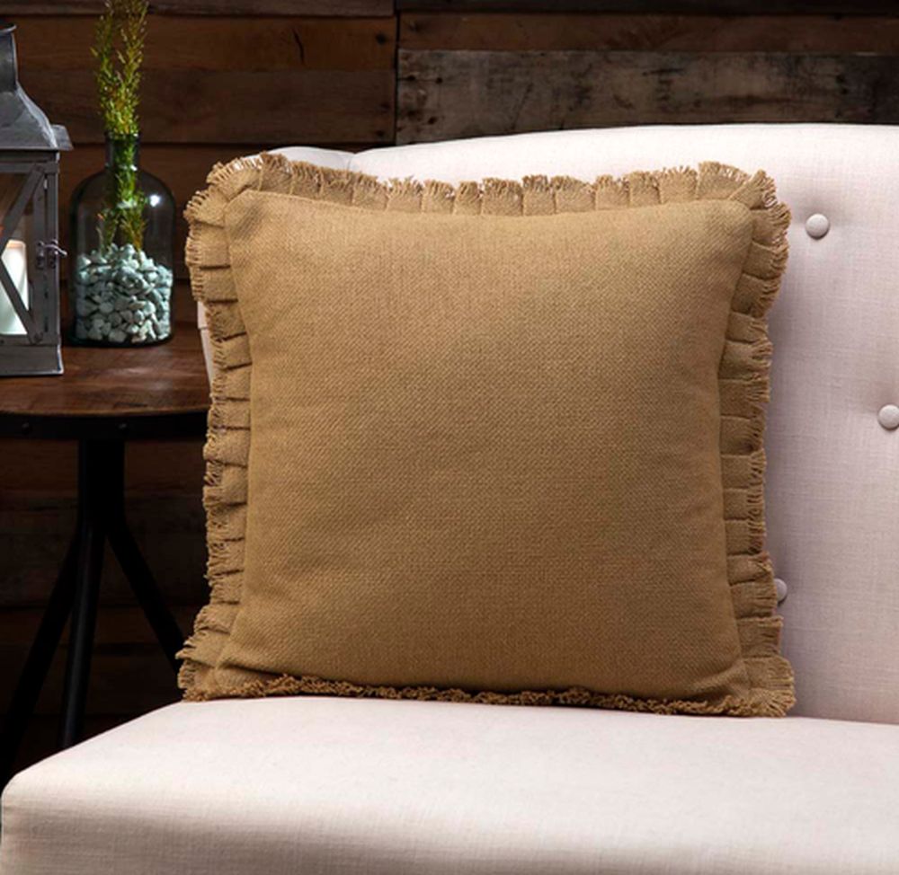 Burlap Natural Pillow With Fringed Ruffle 16x16 Allysons Place