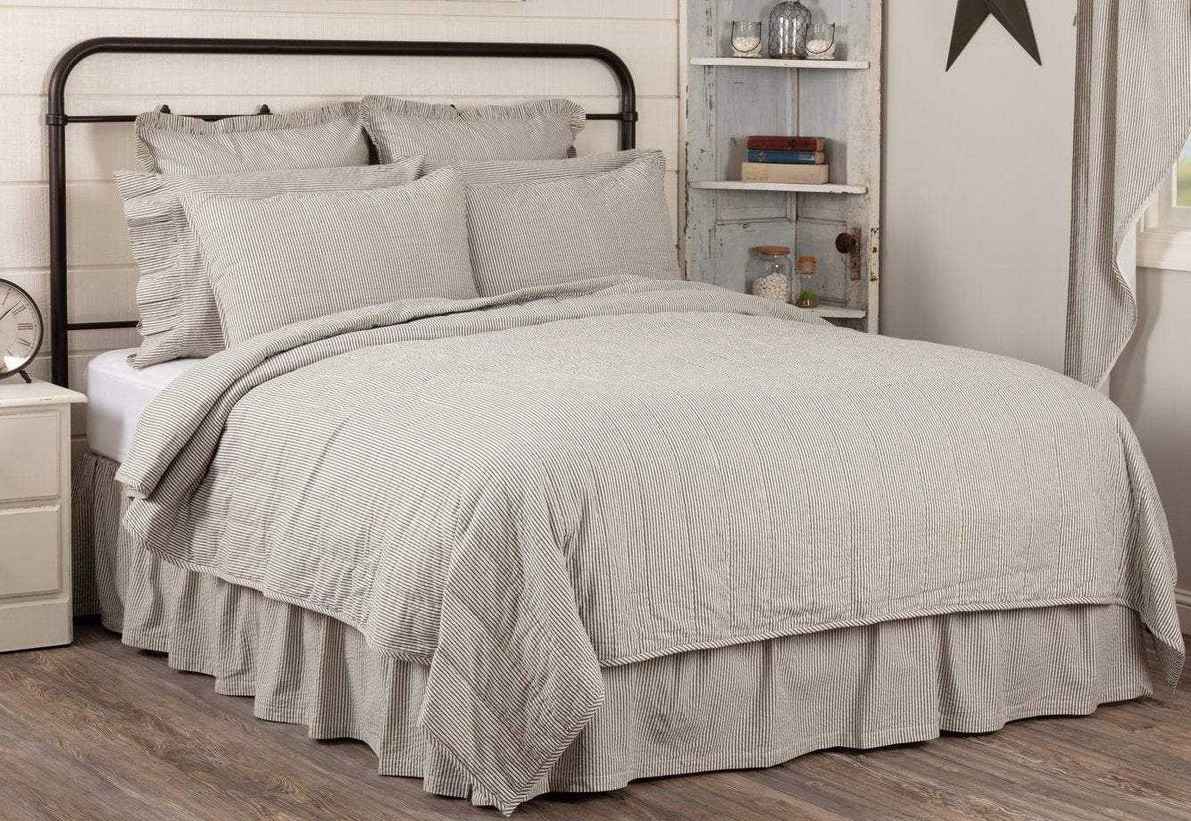 Hatteras Seersucker Blue Ticking Stripe King Quilt Coverlet