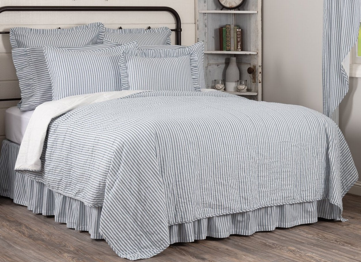 Sawyer Mill Blue Ticking Stripe Over Sized Luxury King Quilt