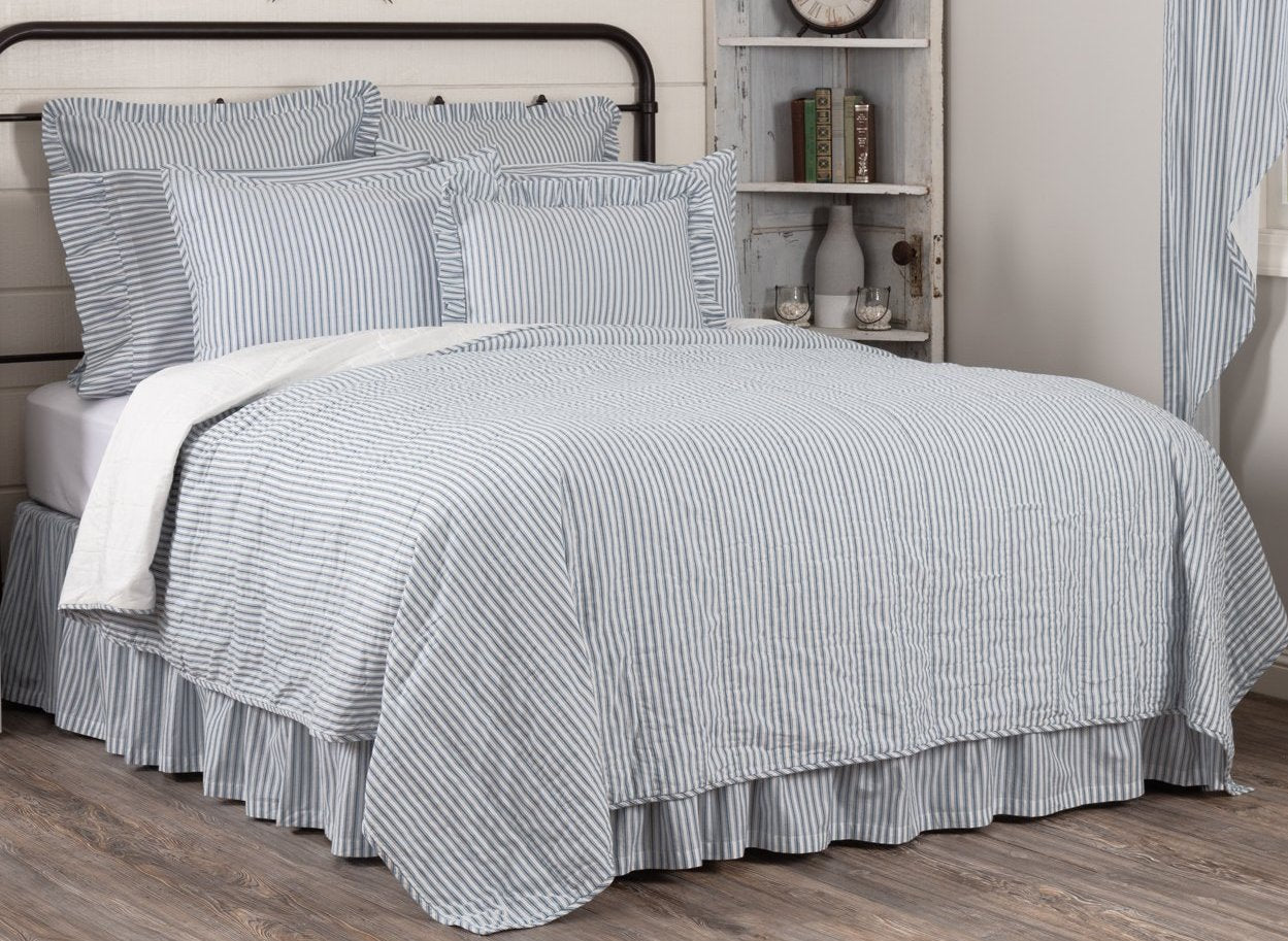 Sawyer Mill Blue Ticking Stripe California King Quilt Coverlet