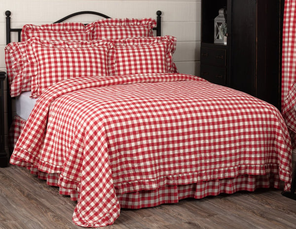 Annie Buffalo Red Check Ruffled Twin Quilt Coverlet 68wx86l