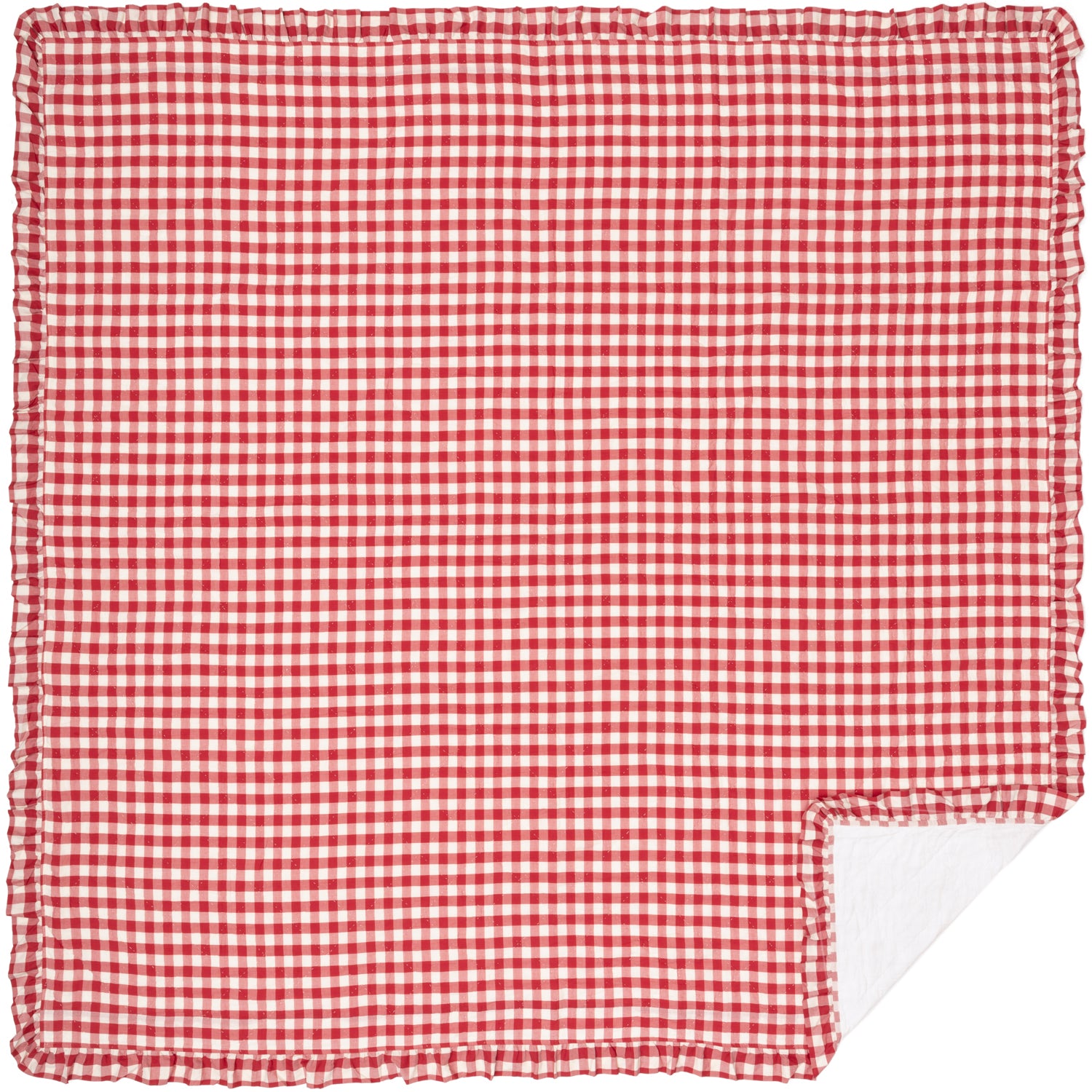 Annie Buffalo Red Check Ruffled Queen Quilt Coverlet 90wx90l