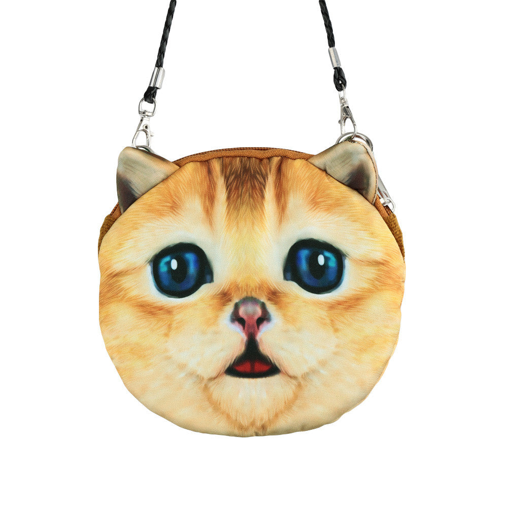 Women Cute Shoulder Bag Cat Face Pouch Bag Cartoon Print Zipper Closure Messenger Bag Coin Purse Clu