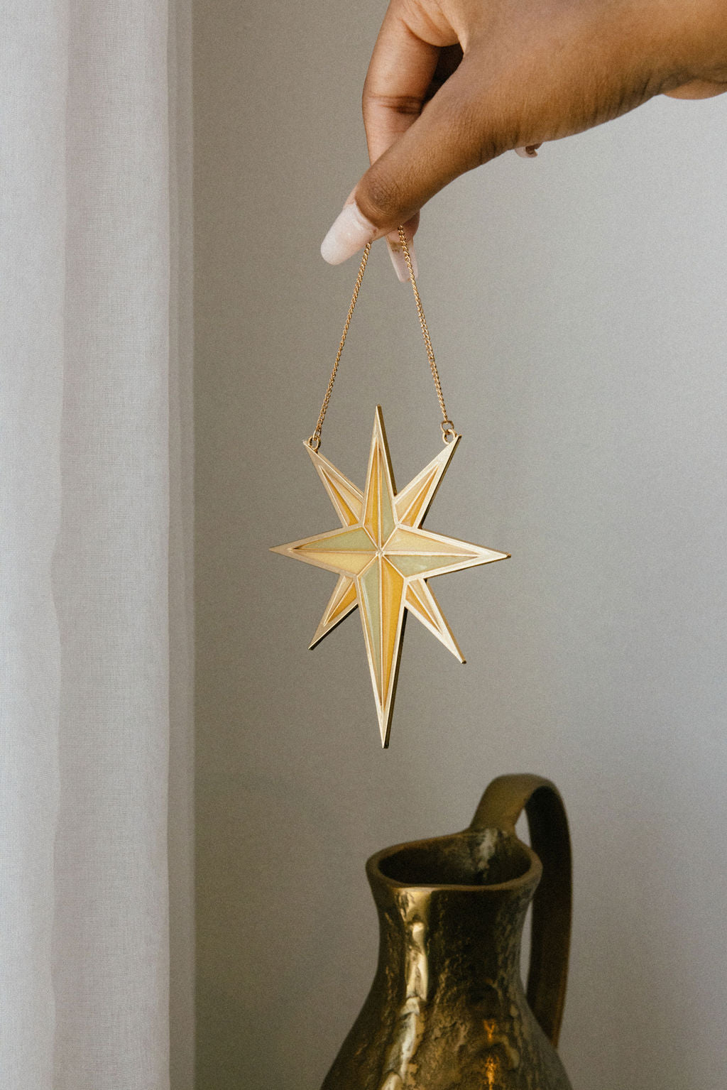 Five point clear glass star ornament or suncatcher with gold string,Uniquely  Yours. Transform your space into a magical place