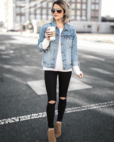 Denim jacket outfit with light wash