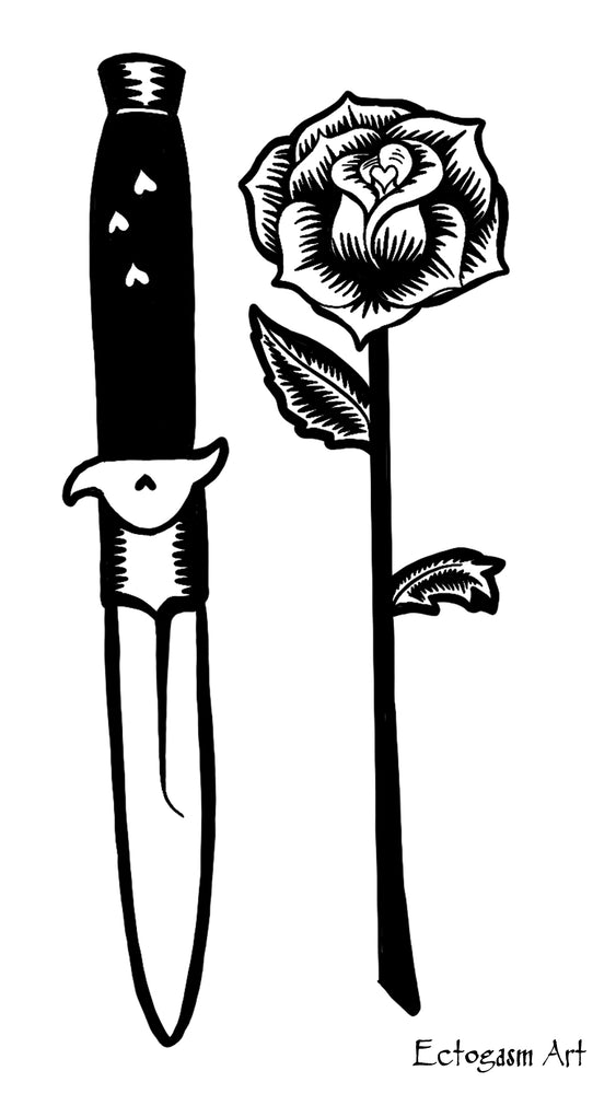 White Knife and Rose Tattoo Phone Wallpaper - Free Digital Download –  Ectogasm