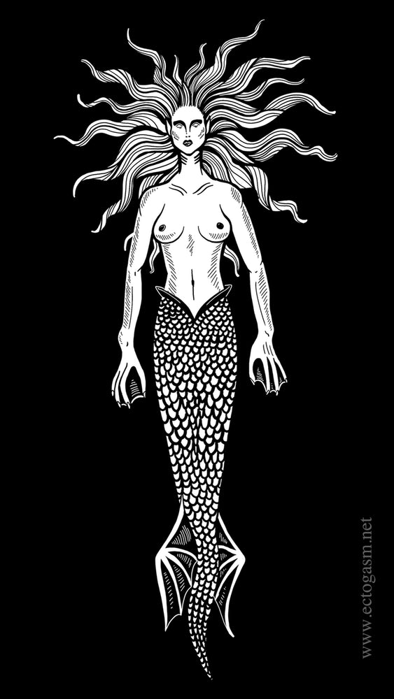 mermaid black and white drawing