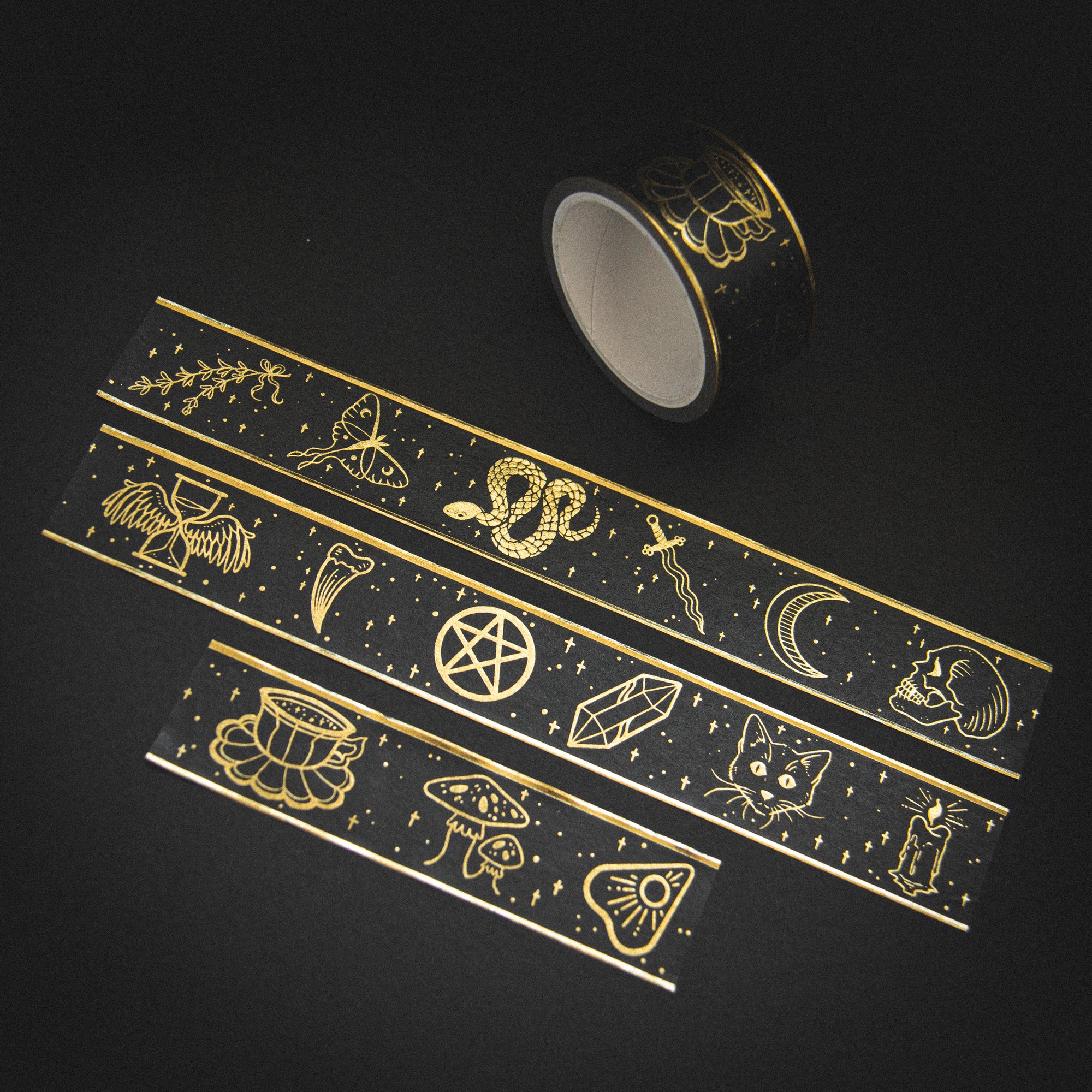 Ectogasm  Witchy Washi Tape in Black and Gold - 5 Pack