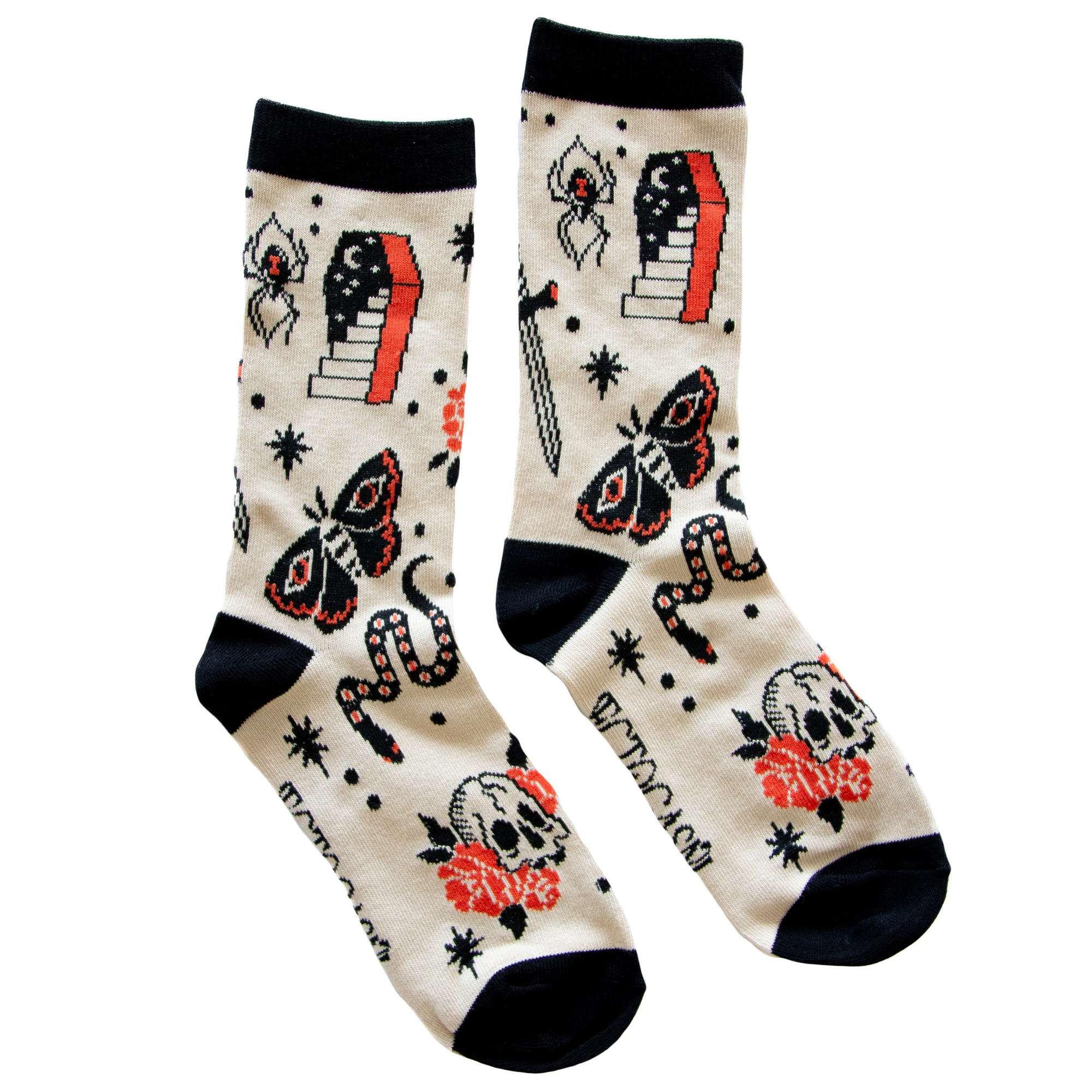 SHASHI CLASSIC Woman's Mesh Top Grip Socks with Dragonfly Tattoo Design
