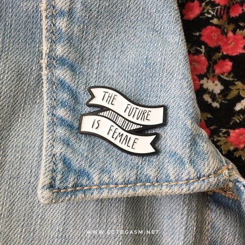 "The Future is Female" feminist enamel pin for women. 