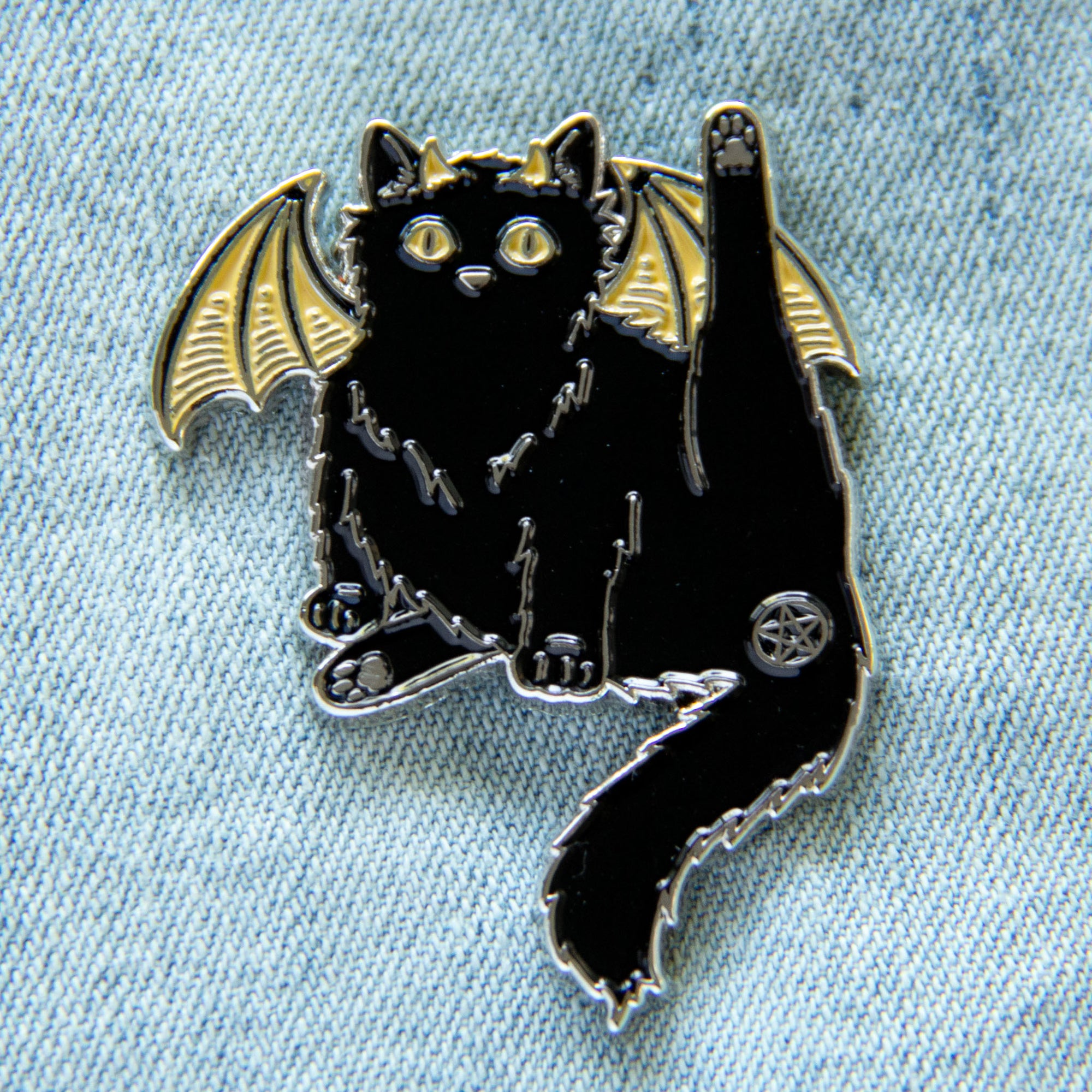 Pentacle Butthole Black Cat Enamel Pin - Ectogasm