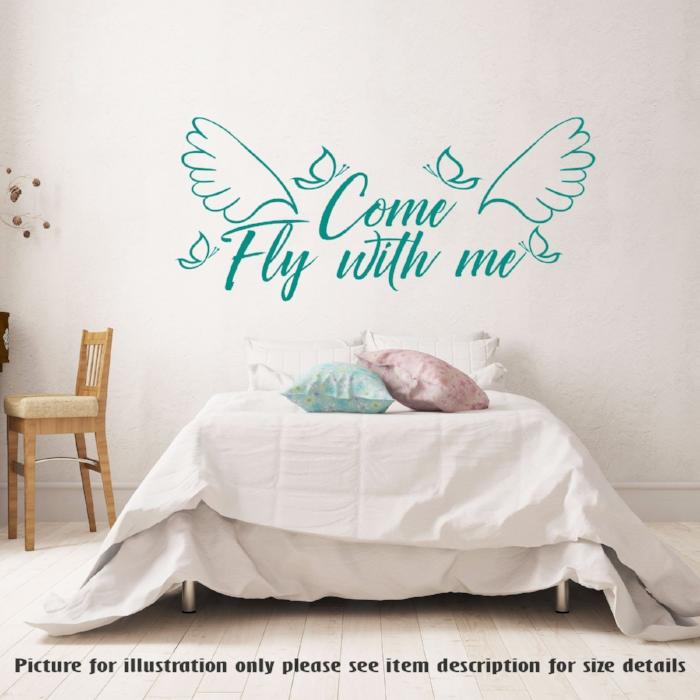 Come Fly With Me Removable Vinyl Wall Art Stickers Couple Bedroom Decal Romantic Wall Art Decal Home Decor Family Quote Sticker