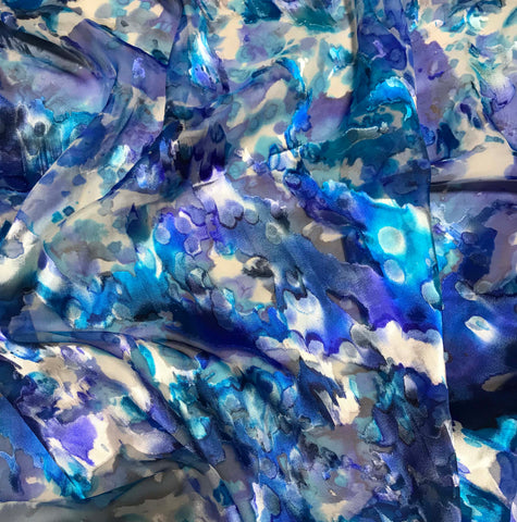 Burnout Devore Satin Fabric - Blue Hand Dyed Splotches – Prism Fabrics ...