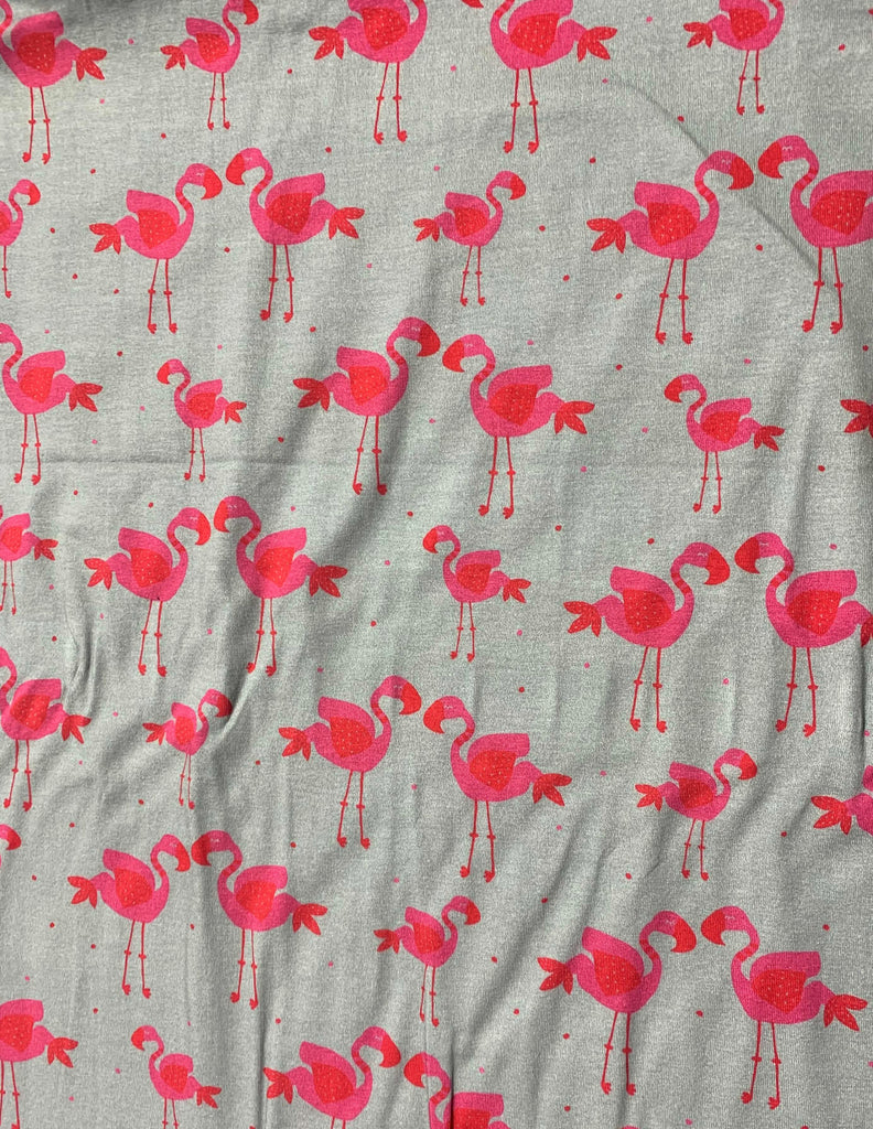 Pink Flamingos on Gray - Avalana - Stof Fabrics - Jersey Cotton Knit – Prism &