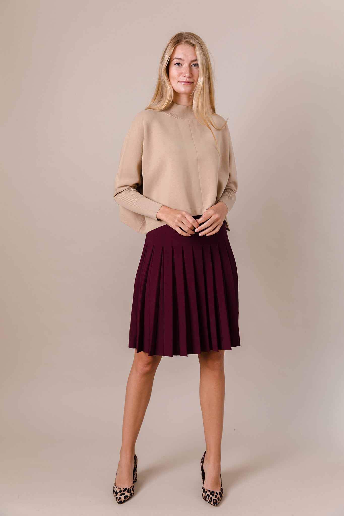 Mock Neck Dolman Sleeve Sweater in Latte