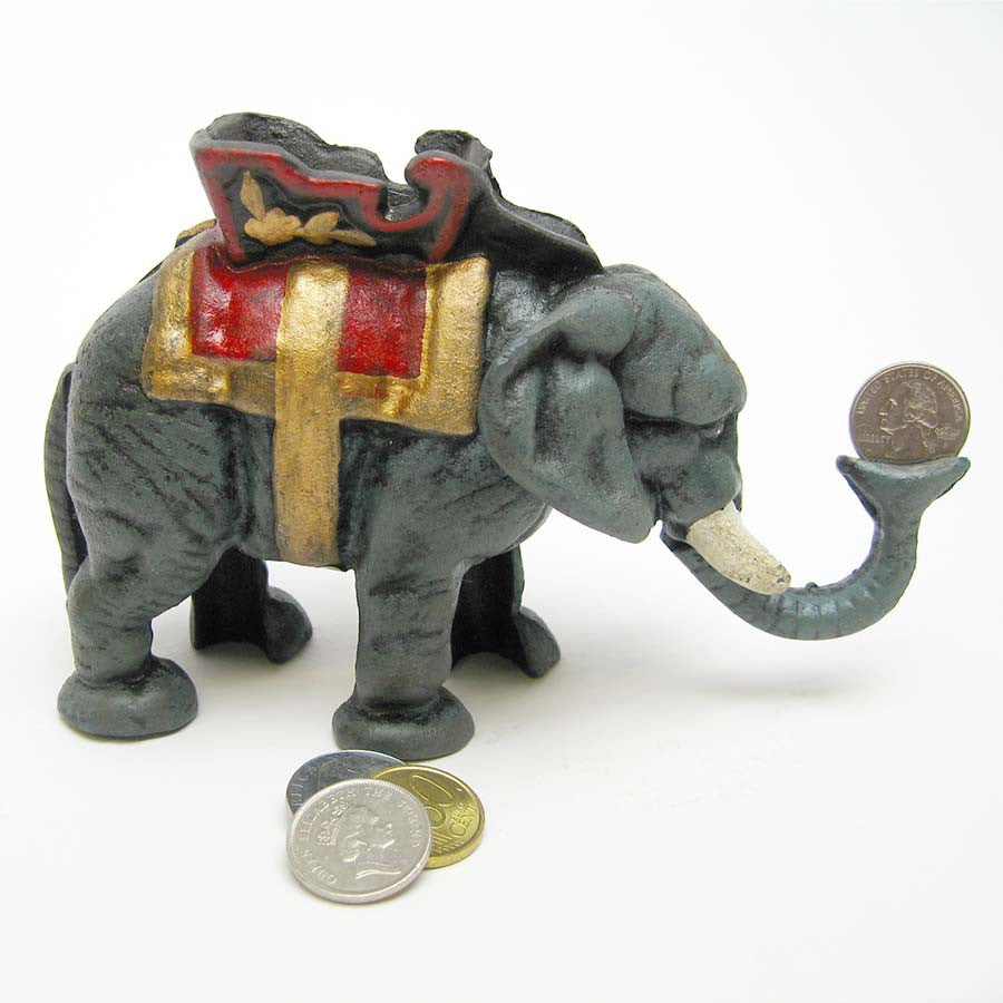 Antique Replica Elephant Collectors Die Cast Iron Mechanical Coin Bank ...