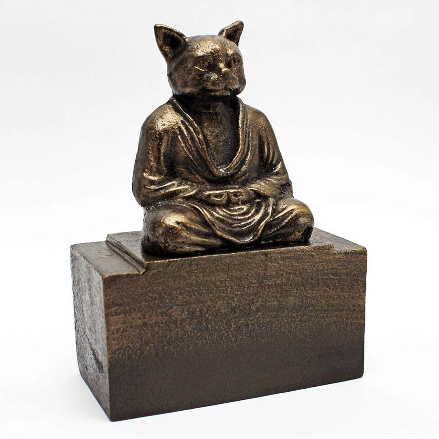 Cast Iron Meditating Feline Cat Bookend