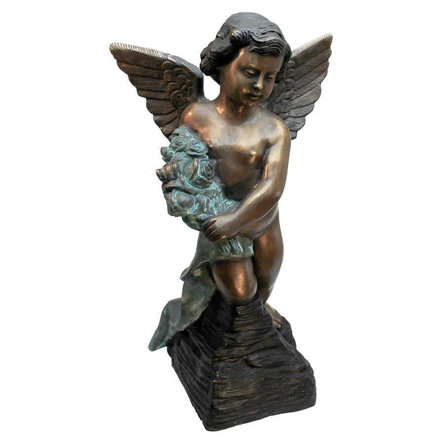 Italian Antique Replica Memorial Angel Lost Wax Bronze Garden Statue