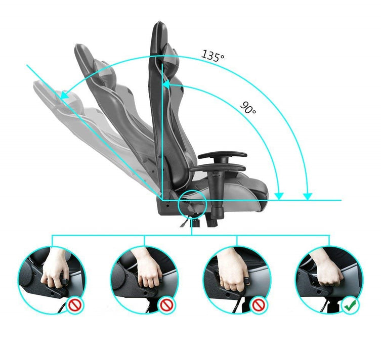 Racing Gaming Office Chair Lumbar Support Swivel Pu Leather - Black/Gr