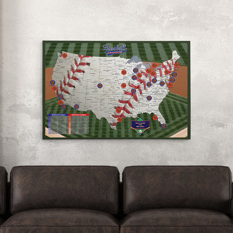 Gallery Wrapped and Ready to Hang Baseball Adventures Stadium Pin Map