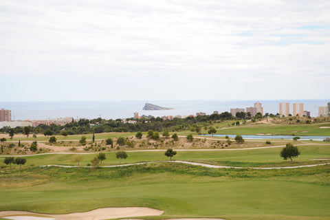 Benidorm, Spain, Costa Blanca, Skyline over beautiful golf course
