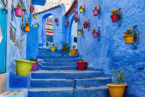 Blue coloured medina in Chefchaouen, Morocco.