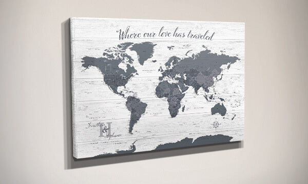 Canvas Anniversary Travel Map  Gallery-Style Canvas Map - Push Pin Travel  Maps