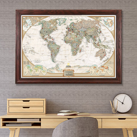 Executive World Travel Map with Pins