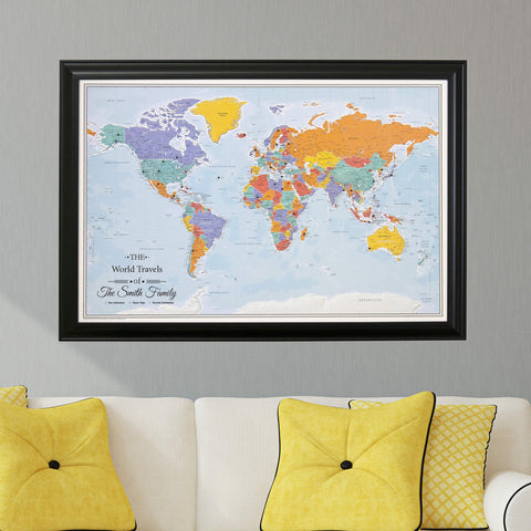 Blue Oceans World Travel Map with Pins