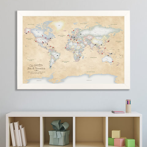 Canvas Perfectly Pastel Colorful World Travel Map with Pins