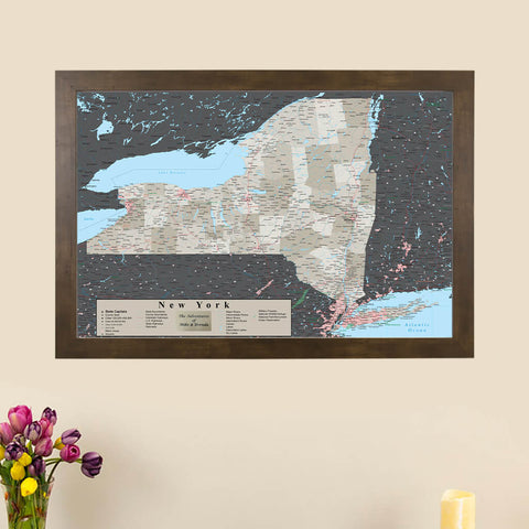 New York State Wall Map with Pins