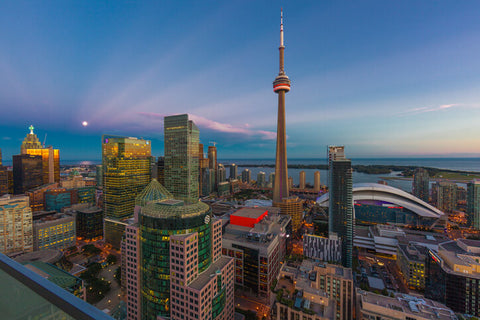 Toronto Cityscape with CN Tower and view of Lake Ontario 