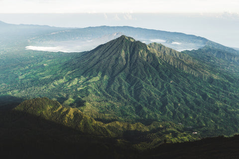 View of Batur Caldera and Gunung Abang from mount Agung