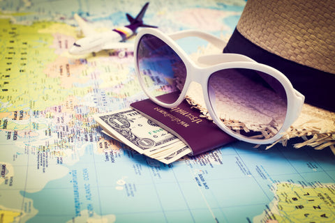 Sunglasses, Money, Passport, Map