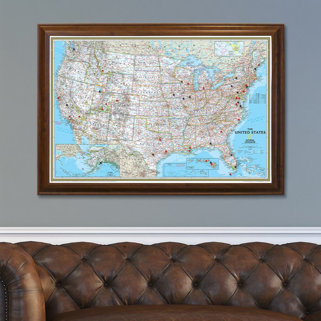 Us Push Pin Travel Maps Framed United States Maps With Pins 3236