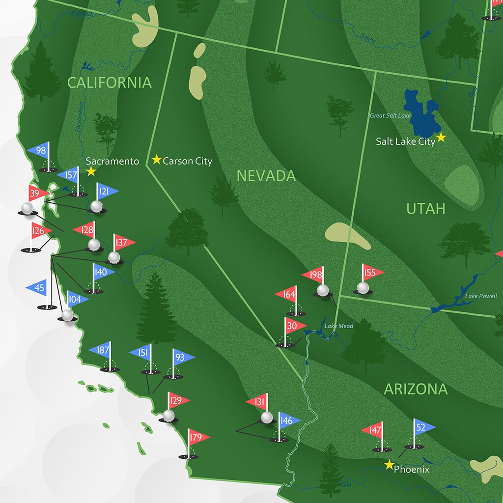 Canvas Poster of Top US Golf Courses Map of 200 Golf Courses in USA