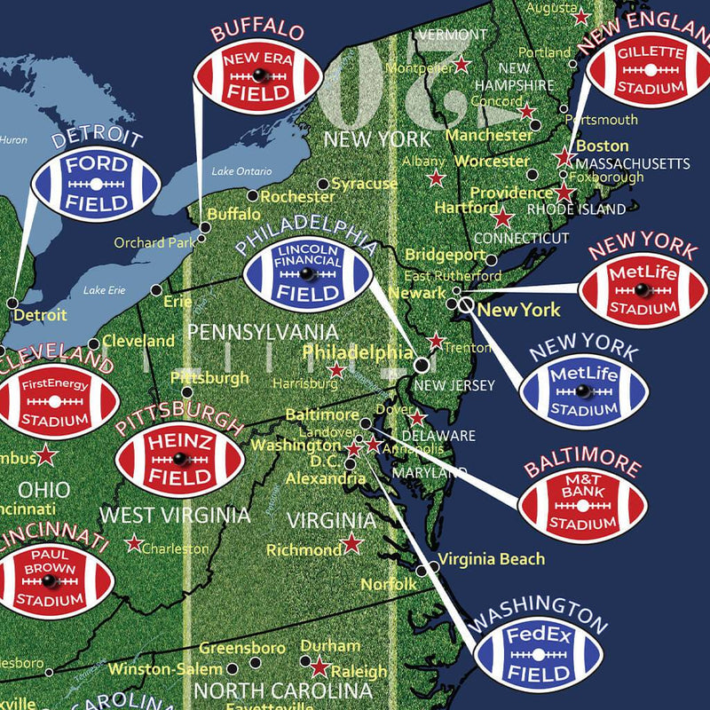 Canvas Poster NFL Stadiums Map USA Sports Map Push Pin Travel Maps