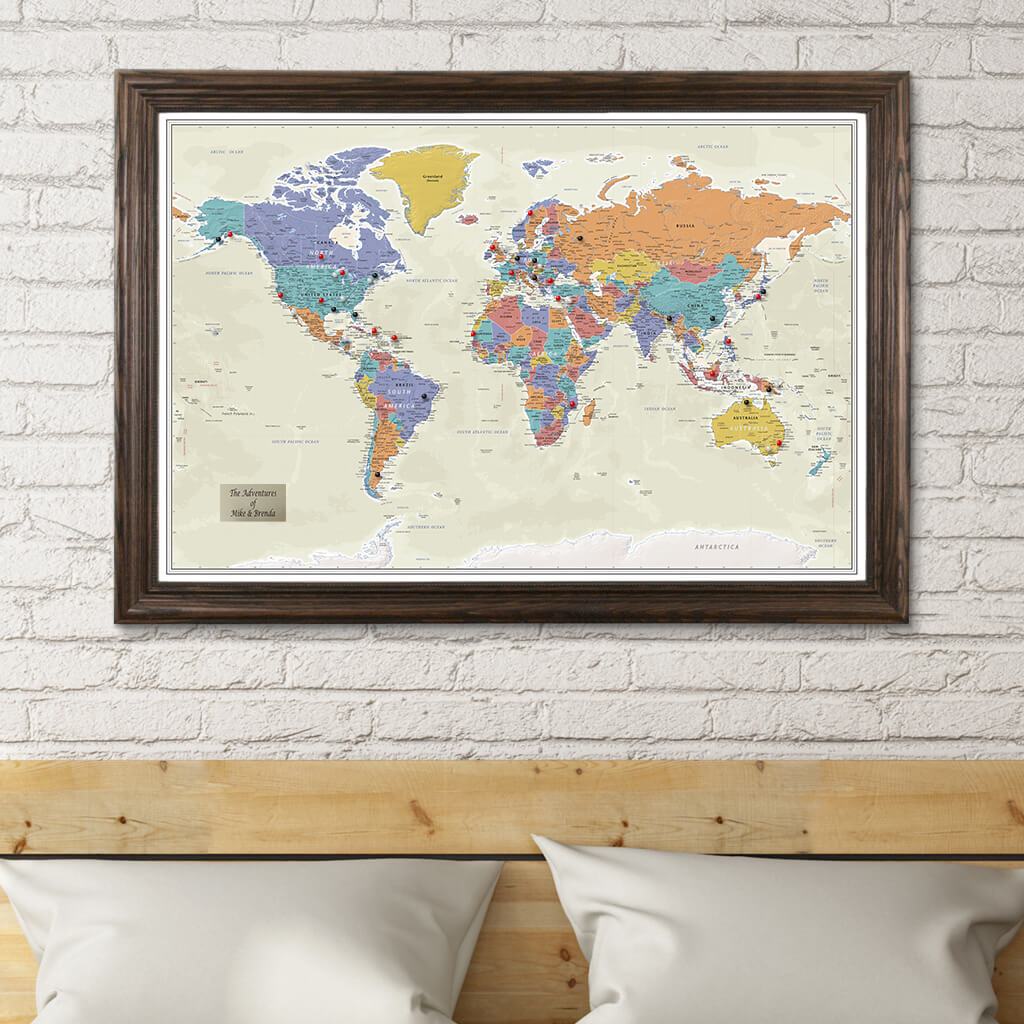 Decoratief Worstelen 945 Tan Oceans World Map | Travel Destination Map with Pins | World Travel Map  with Pins - Push Pin Travel Maps