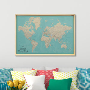 Gallery Wrapped Canvas Map Art | Teal Map | Push Pin Travel Maps