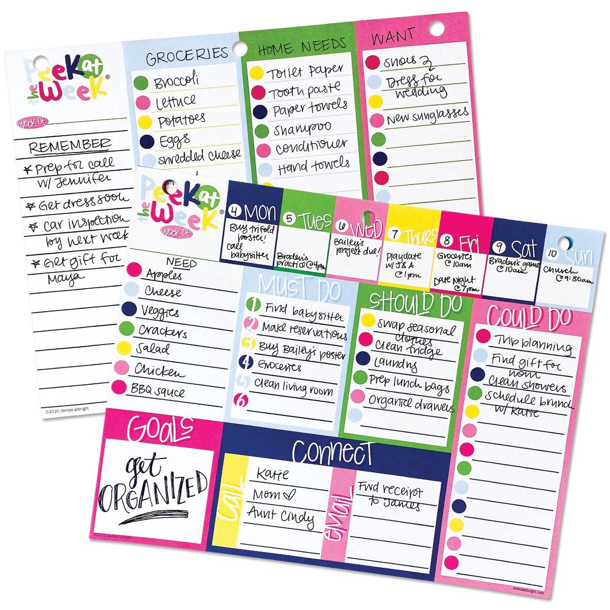 Peek at the Week® Weekly Planner Pad | Checklists, Priorities, Dry Erase Backer | All Bright & Cheery