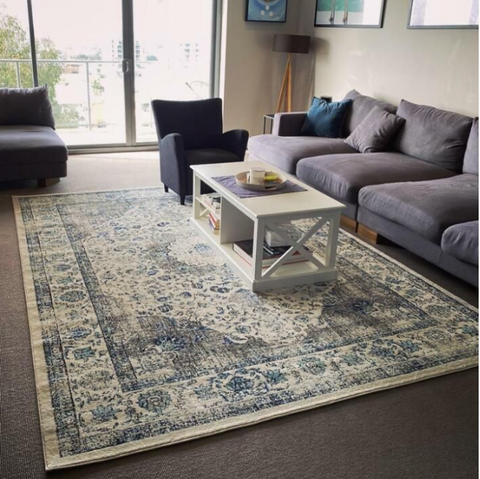 Lille Beige Blue Grey Transitional Designer Rug