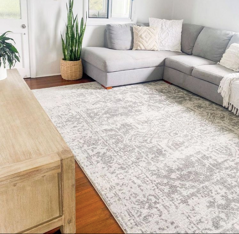 Cibola Transitional White Silver Designer Rug 330 x 240cm