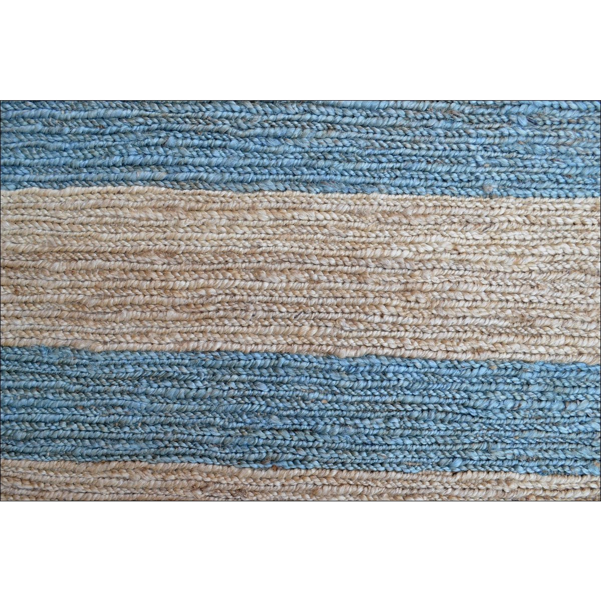 Eco Friendly Striped Natural Blue Jute Rug Kerla 1020