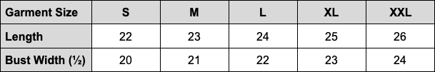 Camelia Size Chart