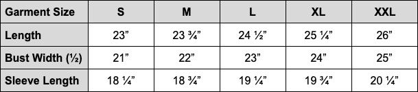 Clavel Indigo fit chart