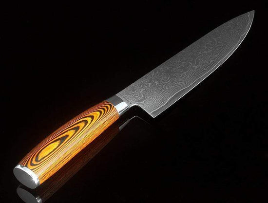 KYOKU Daimyo Series - Cuchillo japonés de hoja de Damasco, martillada, con  núcleo de acero VG10, con funda y estuche