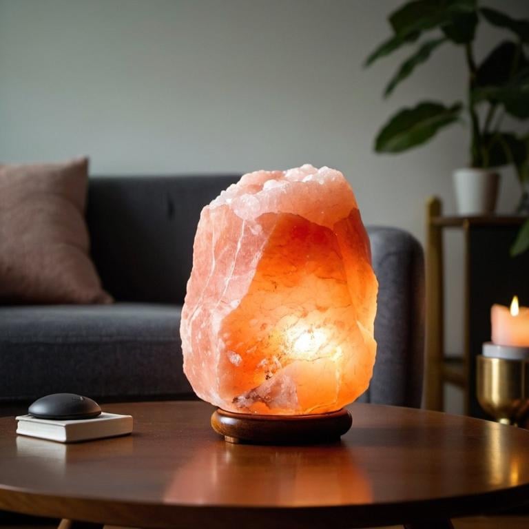 A Himalayan Salt Lamp, sitting on a coffee table